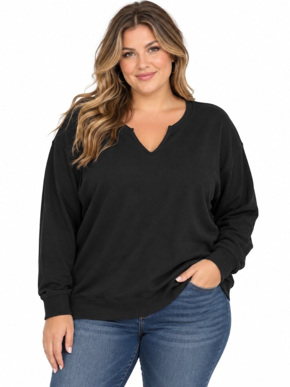 Torrid Women's 2X Black Long Sleeve V Neck Pullover Top Casual Sweatshirt